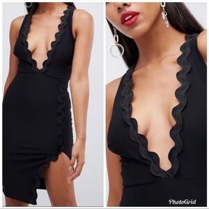 Nasty Gal Rare London Wavy Trim Plunge Midi Dress‎